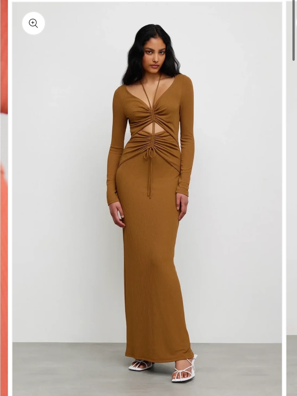Long Sleeve Cutout Maxi Dress in Toffee